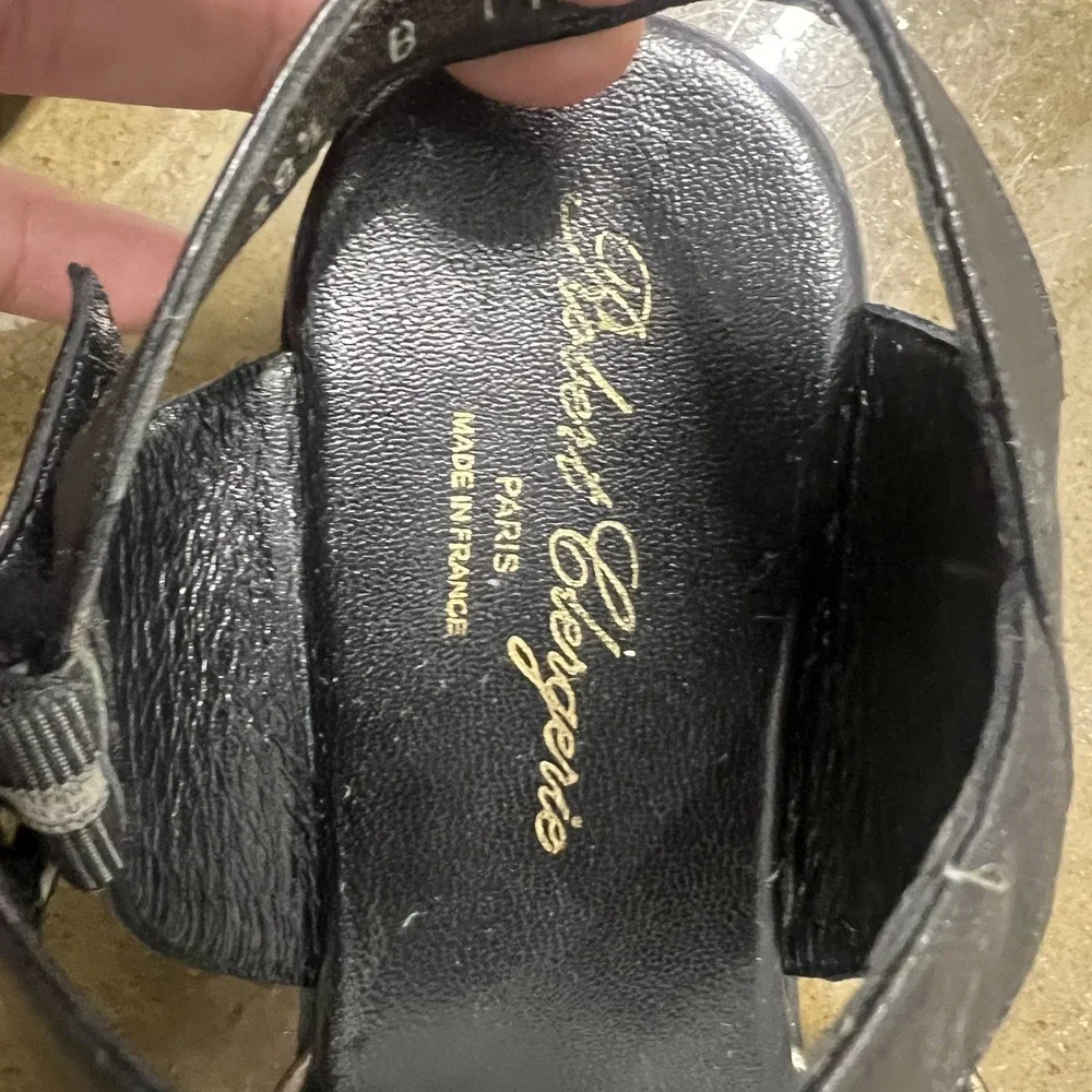 Robert Clergerie Size 38.5 Womens Black Bronze Metallic Platform Wedge‎ Sandals